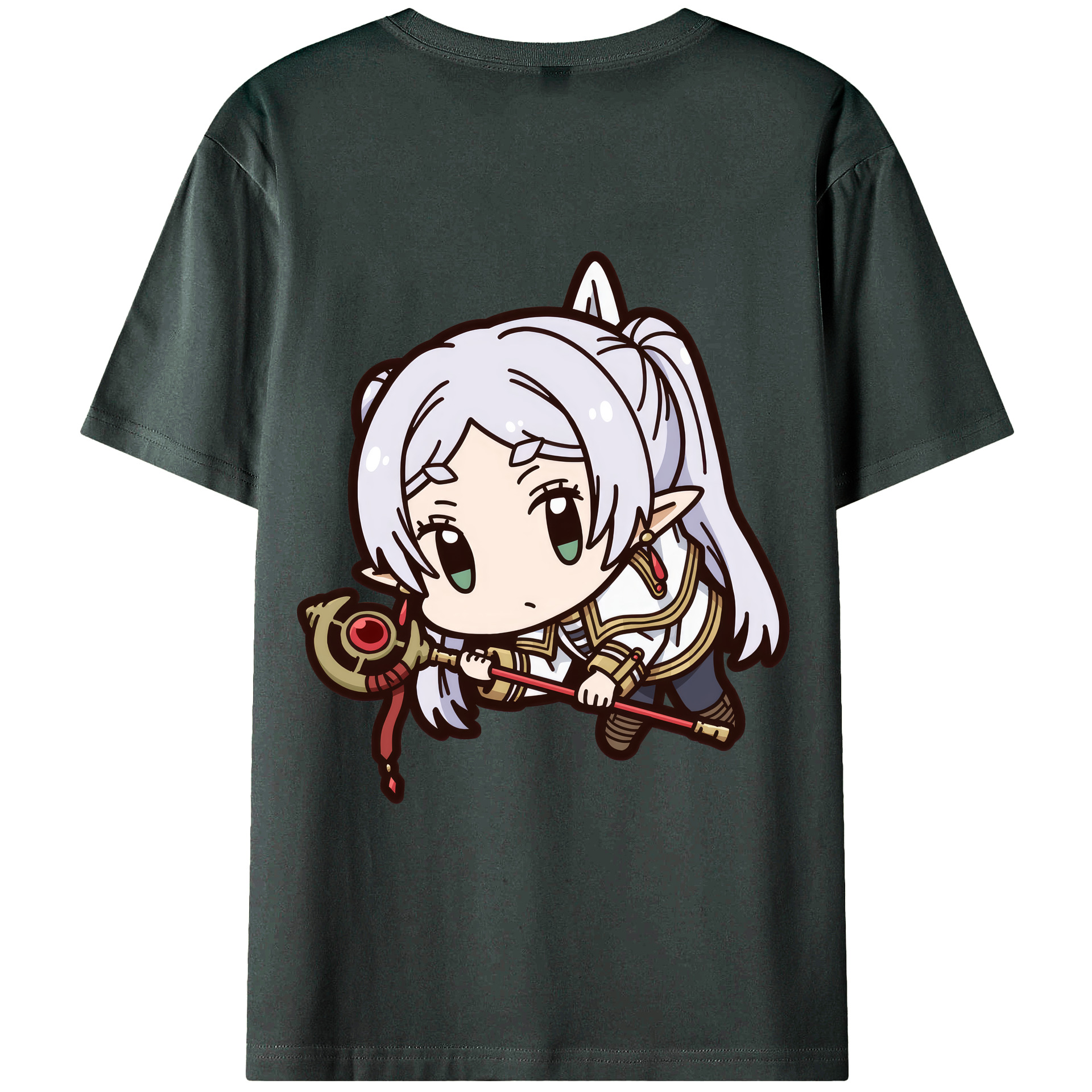 （画像用） 葬送のフリーレン Frieren 綿100％ メンズ半袖Tシャツ（バックプリント） 通気性